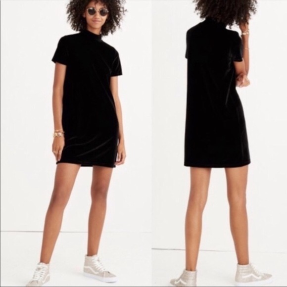 NWOT Madewell Black Velvet Mock Neck Dress - Picture 1 of 2
